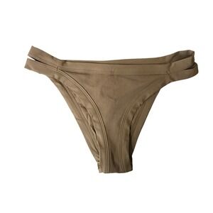 L*Space Womens Ribbed High Cut Bikini Bottom Tan Camel Double Strap Small S/P